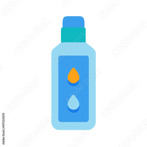 Blue bottle illustration with drops for personal care products