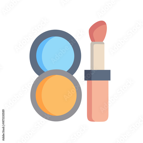 Simple flat illustration of face powder and lip gloss