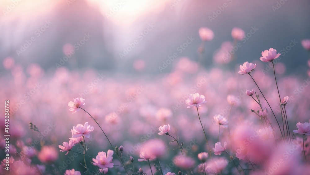 Colorful flower-themed texture with bokeh effect and blurred landscape Colorful flower-themed texture with bokeh effect and blurred landscape