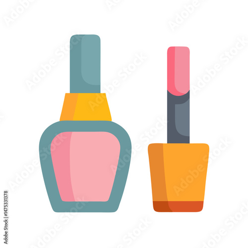 Vector illustration of pink nail polish bottle and brush