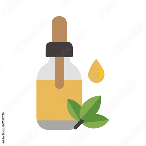 Essential oil bottle with dropper and green leaf design