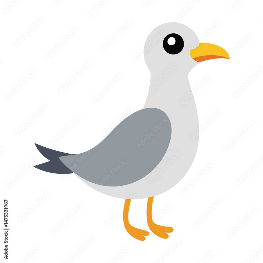 Obraz premium Simple cartoon seagull illustration on white background vector design