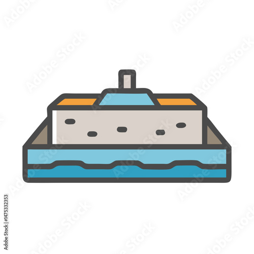 Cartoon boat illustration featuring blue and gray elements