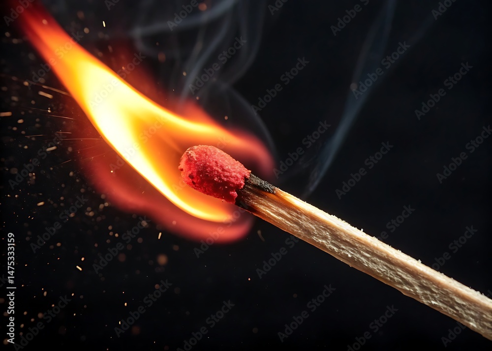 Close-up of a burning match with sparks and smoke. Close-up of a burning match with sparks and smoke.