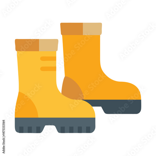 Flat illustration of yellow rubber boots on White Background
