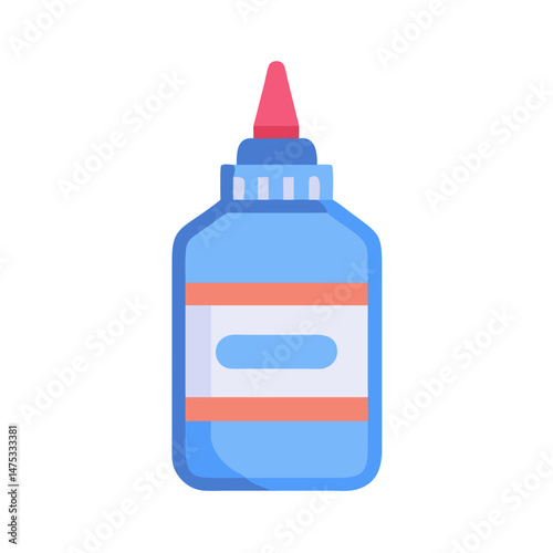 Blue glue bottle with red tip isolated on White