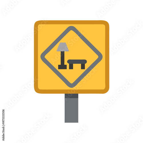 Furniture store ahead sign with lamp and chair icon