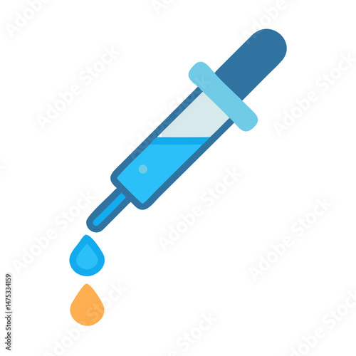 Flat vector illustration of a dropper with liquid drop