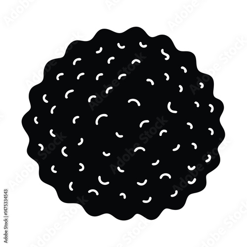 Decorative black and white element with wavy border and dashed pattern