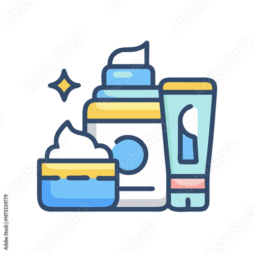 Icon illustration of various cosmetic and beauty care products