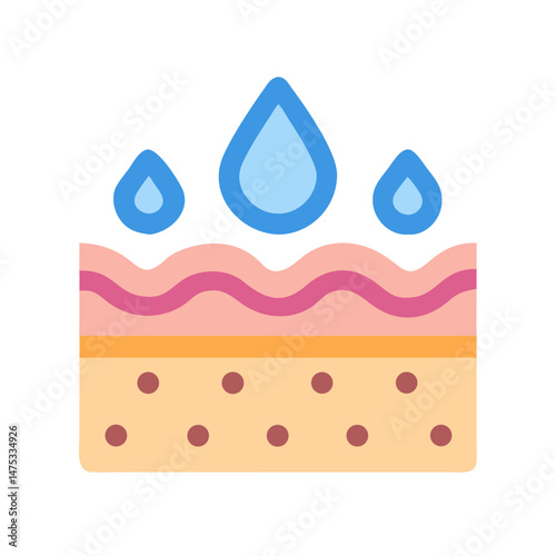 Hydrated skin layers with water drops for skincare graphic
