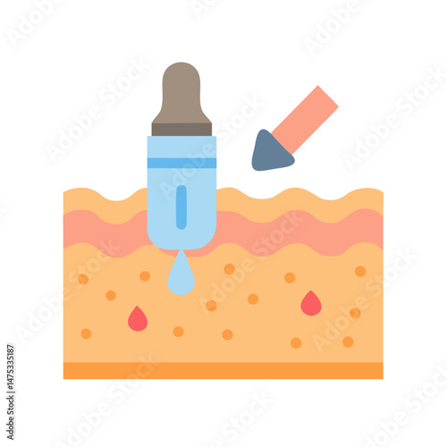 Skincare serum being applied to skin cross section illustration