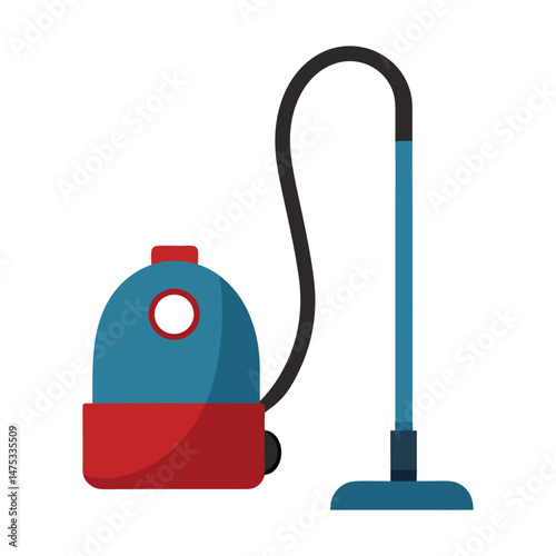 Blue and red vacuum cleaner flat vector illustration on white background