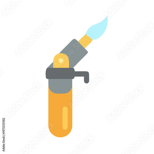 Stylized flat vector image of blowtorch with blue flame