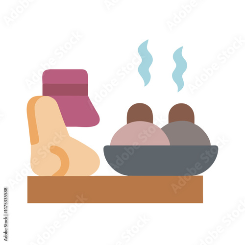 Flat graphic icon of a hot spa experience scene