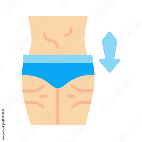 Human body skin health flat icon with arrow down