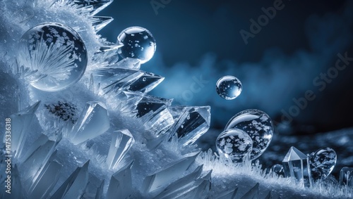 Thick ice block with cracked, textured surface and air bubbles in a blue tone