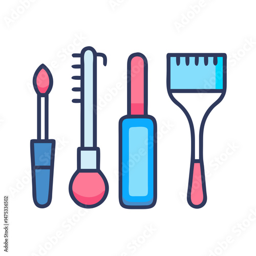 Assortment of makeup brushes and applicators on black background