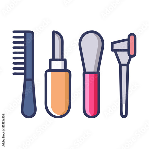 Minimalist illustration of essential beauty and grooming tools