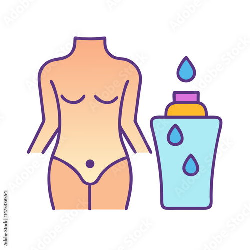 Woman figure with skincare bottle for beauty treatment illustration