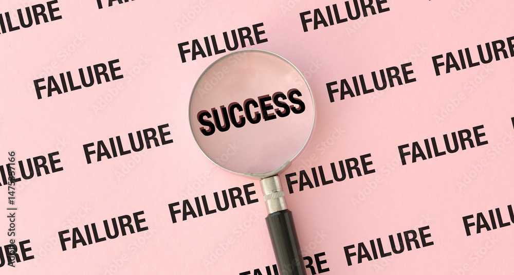 Obraz premium Reaching to success after many failures and learning from mistakes as personal development and motivation on pink background