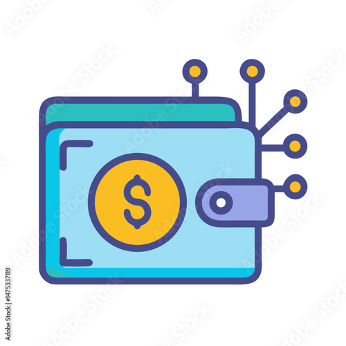 Digital wallet vector illustration with blockchain technology connections