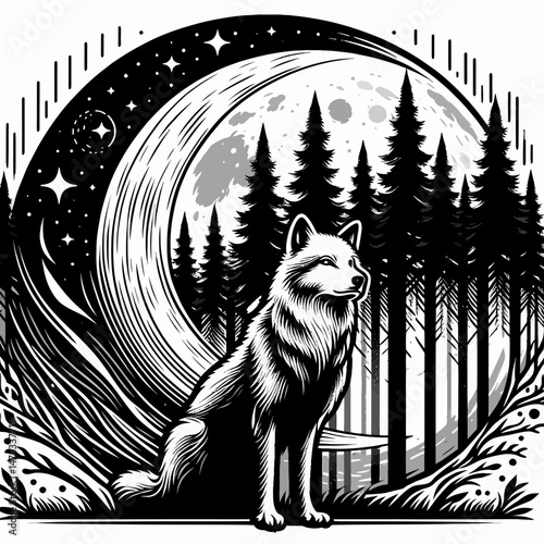 Wolf Standing in Front of Forest