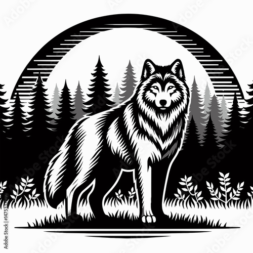 Wolf Standing in Front of Forest