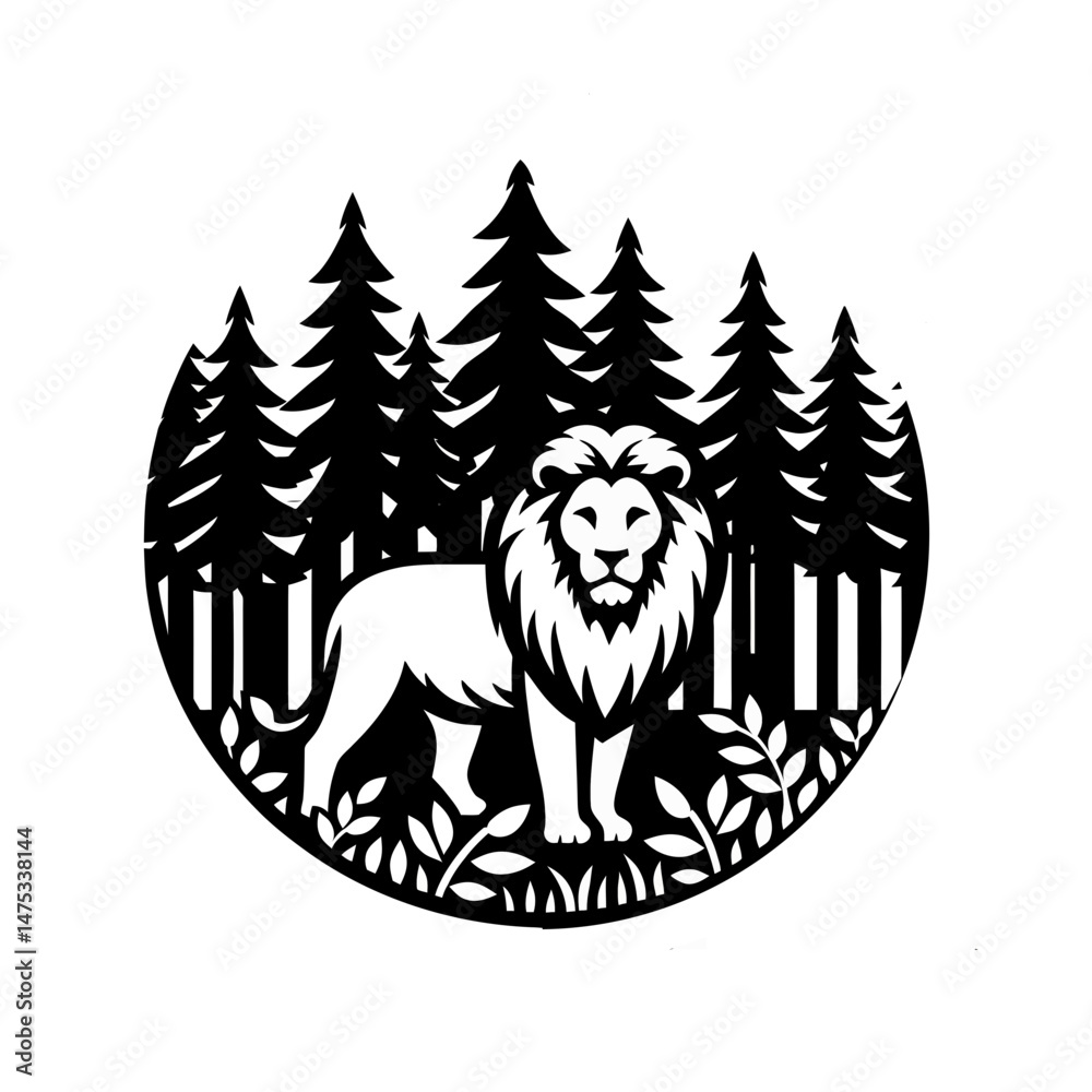 Fototapeta premium Majestic Lion Standing Before the Forest