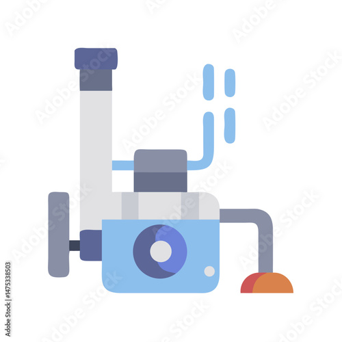 Stylized hydroponic system with water pump flat icon style