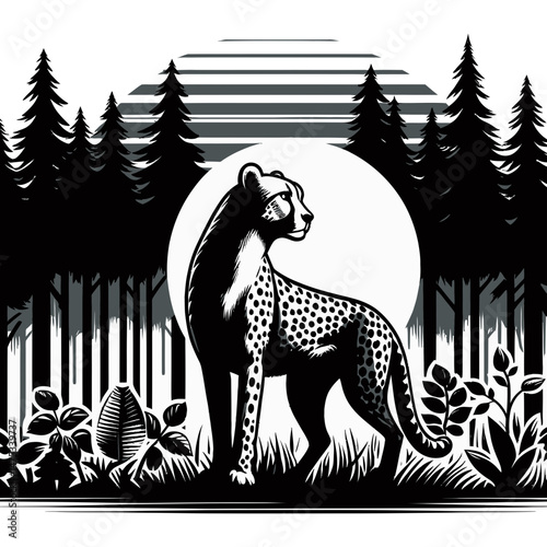 Cheetah Standing in Front of Forest