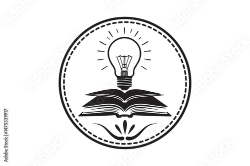 Book and Light Bulb Silhouette Logo Knowledge and Idea Vector Emblem