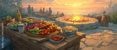 Vibrant summer barbecue golden hour feast and joyful gatherings
