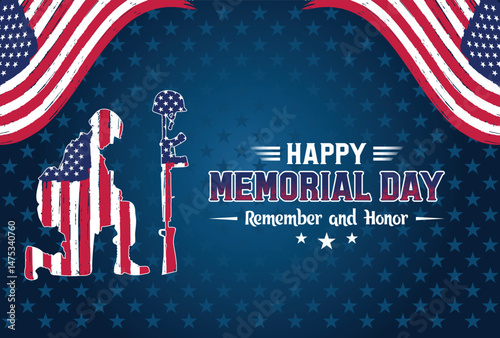 Stylized Memorial Day tribute with military silhouette and flag texture