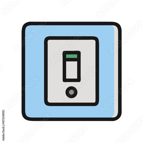 Cartoon light switch illustration with switch in on position