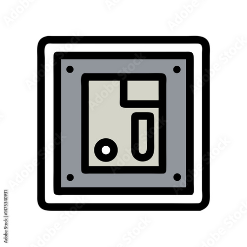 Vintage floppy disk icon in square frame on White Background