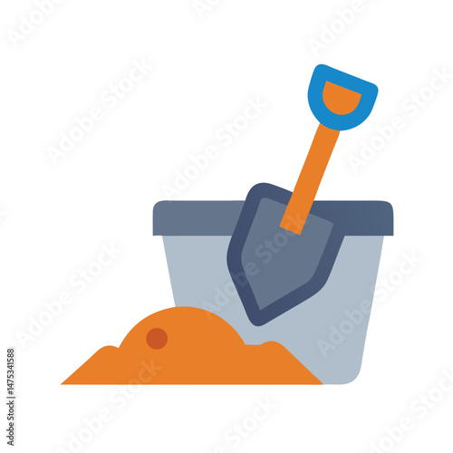 Flat illustration of sand pail and shovel on White