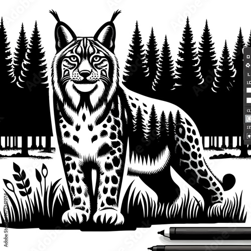 Lynx Standing in Front of Forest