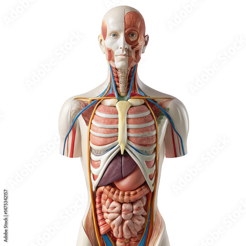 Human anatomy torso model png educational model png internal organs replica png biology teaching tool png anatomy reference png white background image