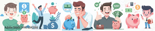 a happy man sees the results of savings style vector flat design