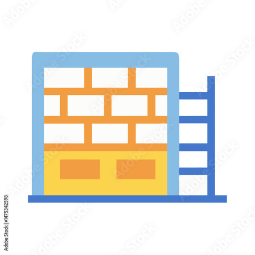 Abstract building construction site with brick wall and ladder