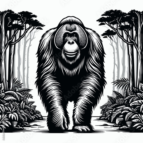 Orangutan Standing in Front of Forest