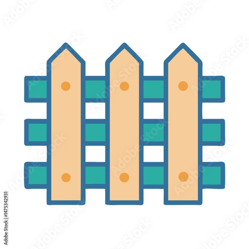 Whimsical wooden fence in flat design on White backdrop