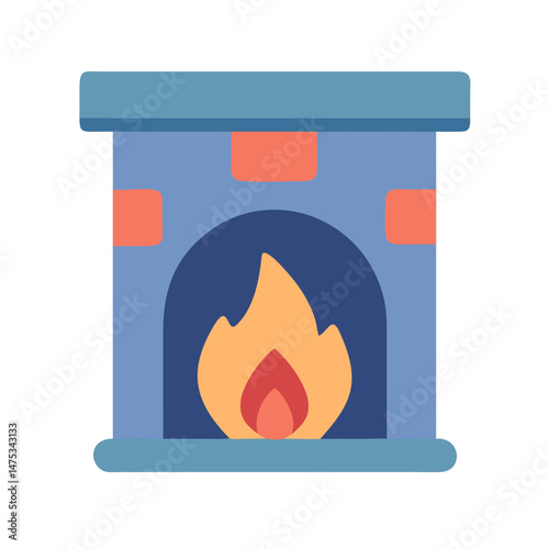 Cozy fireplace with warm burning flames in a flat style