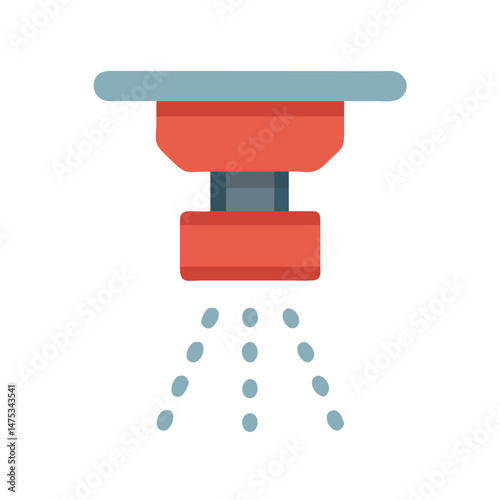 Fire sprinkler discharging water, flat design vector illustration isolated