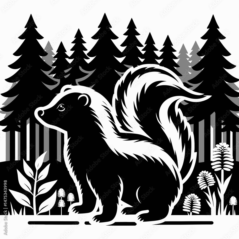 Obraz premium Skunk Standing in Front of Forest