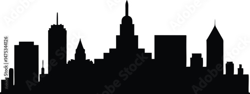 Boston City skyline silhouette vector, City skyline black silhouette