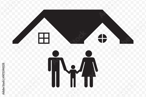 Family Home Icon Black Silhouette on Transparent Background. EPS 10.