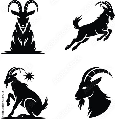 Goat Silhouette Set | Farm Animal Vector Graphics Goat Silhouettes Collection | Livestock, Nature, and Agriculture Icons