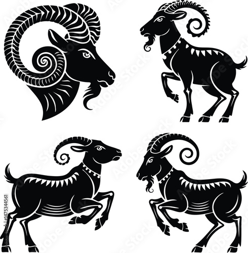 Goat Silhouette Set | Farm Animal Vector Graphics Goat Silhouettes Collection | Livestock, Nature, and Agriculture Icons